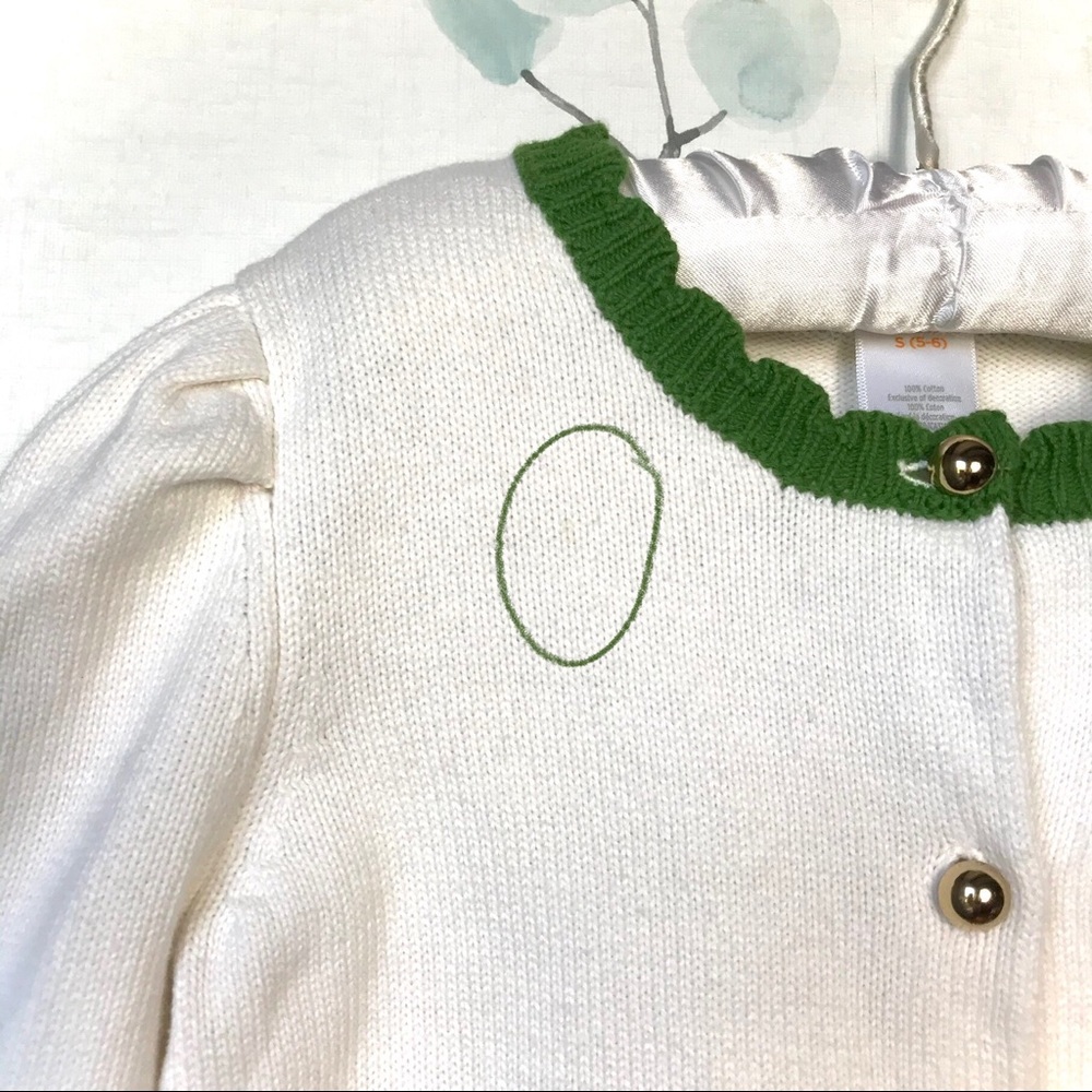 Gymboree Kids Cream Cardigan Knit Sweater Gold Buttons, Pink Bird & Purple Bow - Picture 10 of 13